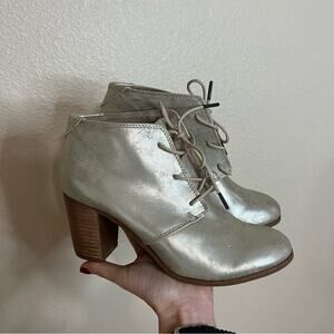 Toms Lunata Brushed Gold lace up ankle boots booties 9